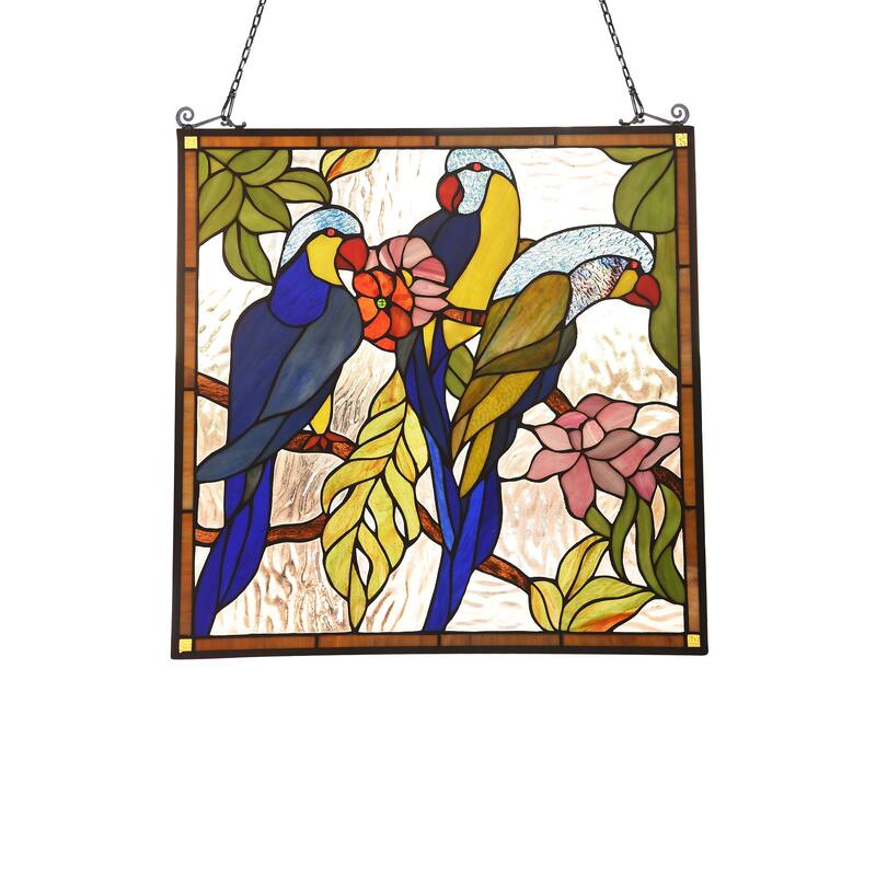 Tiffany Style Bird and Flower Design Suncatcher