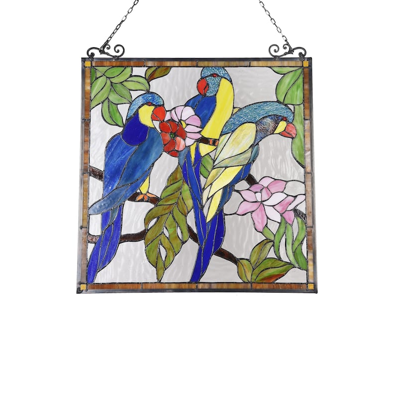 Tiffany Style Bird and Flower Design Suncatcher