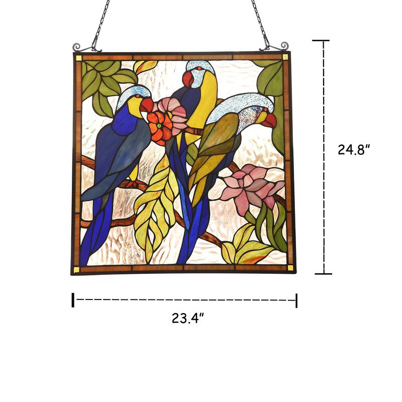 Tiffany Style Bird and Flower Design Suncatcher