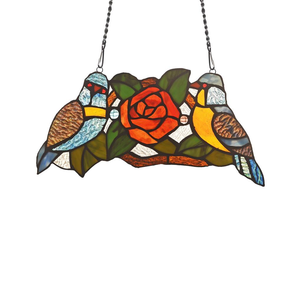Tiffany Style Bird and Flower Design Suncatcher