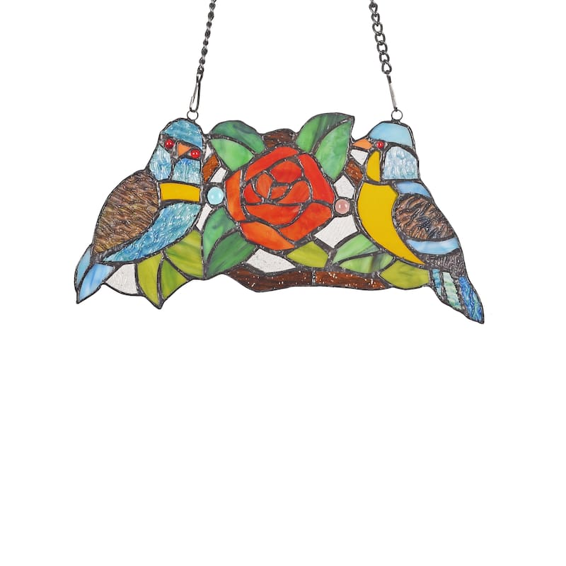 Tiffany Style Bird and Flower Design Suncatcher