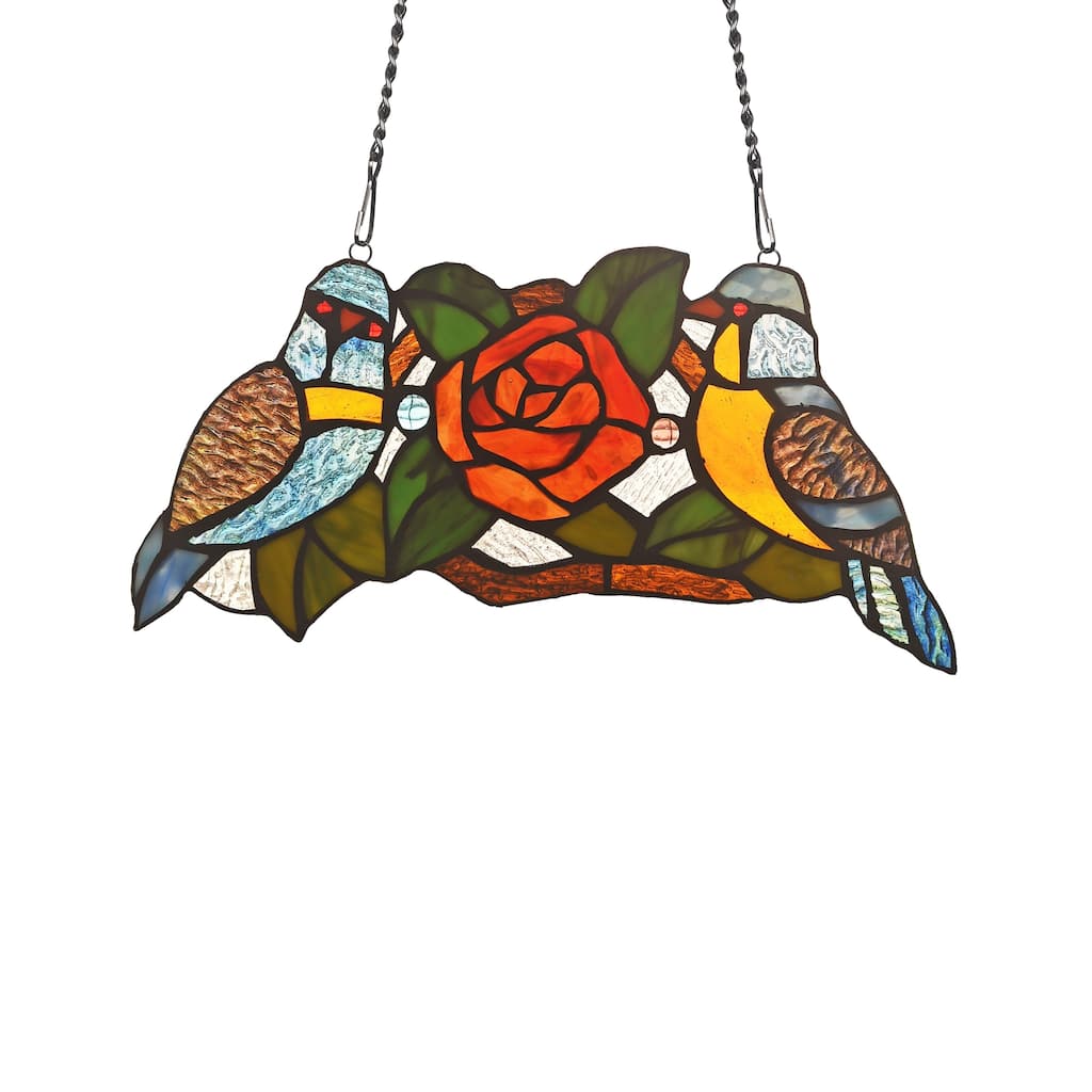 Tiffany Style Bird and Flower Design Suncatcher