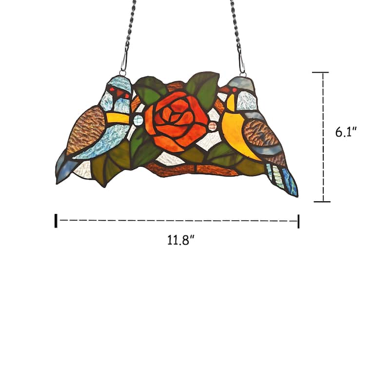 Tiffany Style Bird and Flower Design Suncatcher