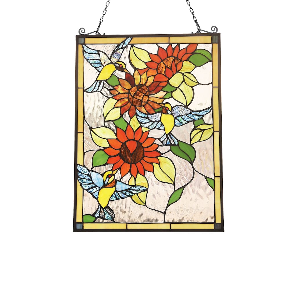 Tiffany Style Bird and Flower Design Suncatcher
