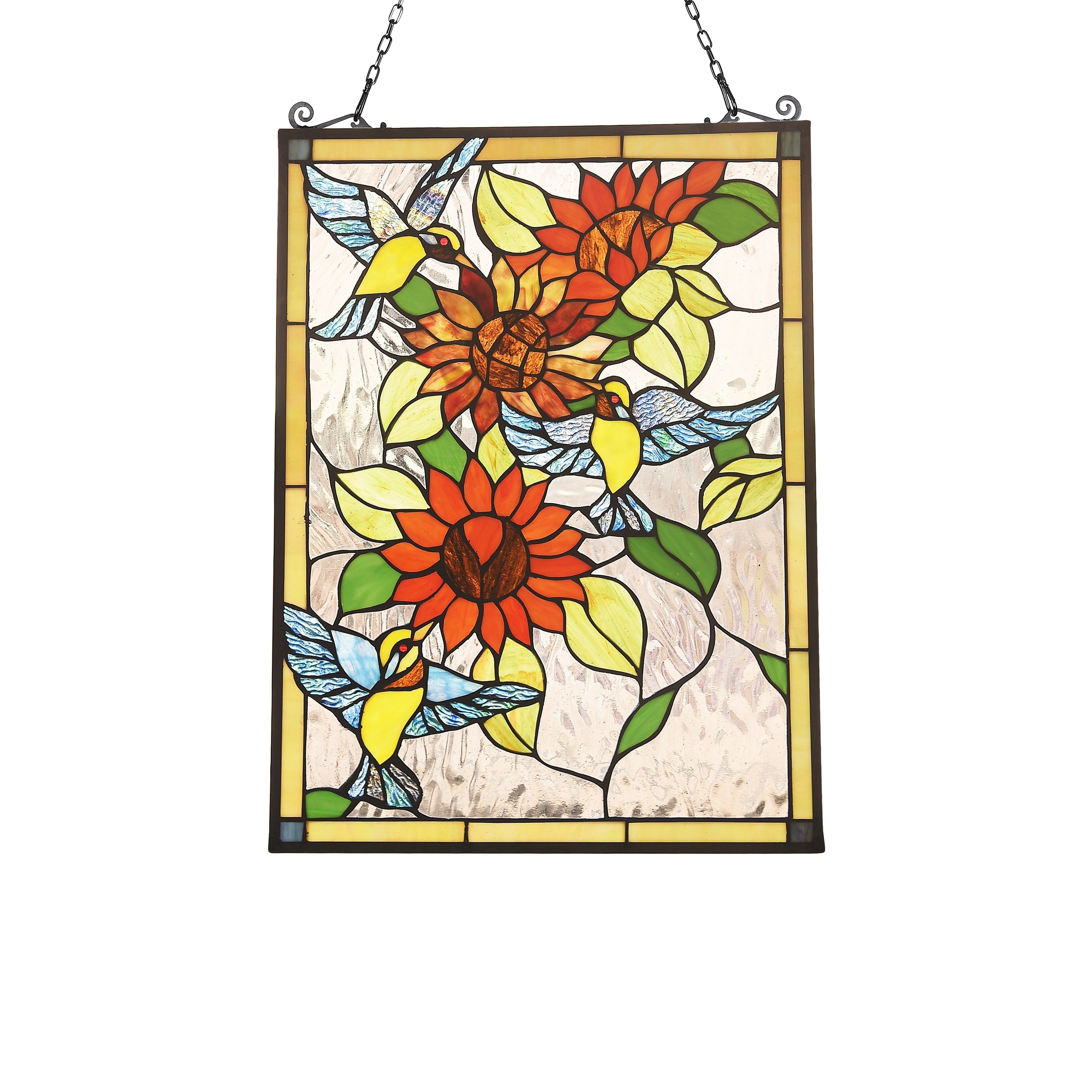 Tiffany Style Bird and Flower Design Suncatcher
