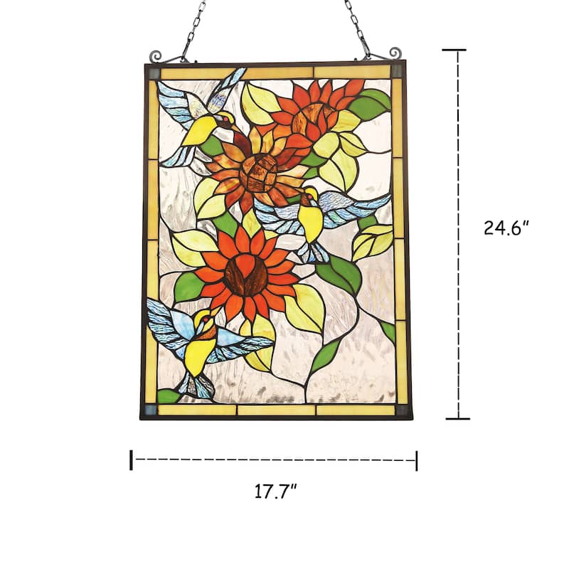 Tiffany Style Bird and Flower Design Suncatcher