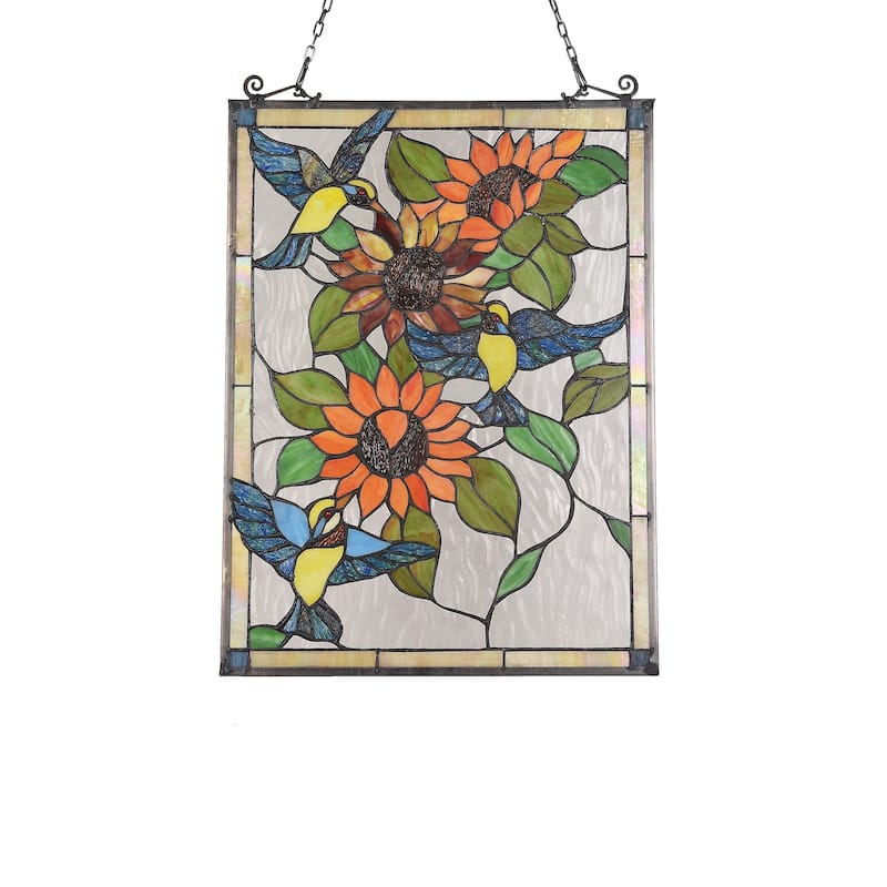 Tiffany Style Bird and Flower Design Suncatcher