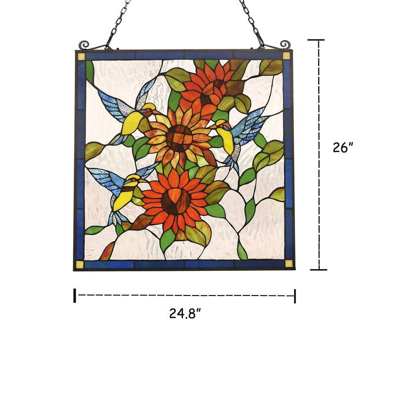 Tiffany Style Bird and Flower Design Suncatcher