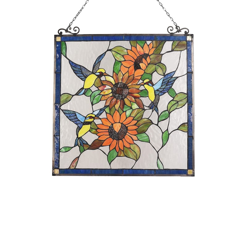 Tiffany Style Bird and Flower Design Suncatcher