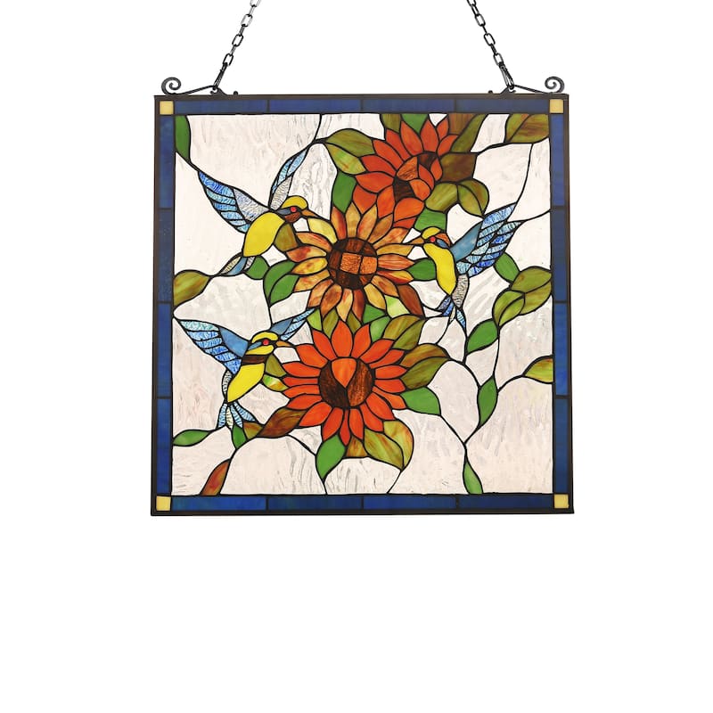 Tiffany Style Bird and Flower Design Suncatcher