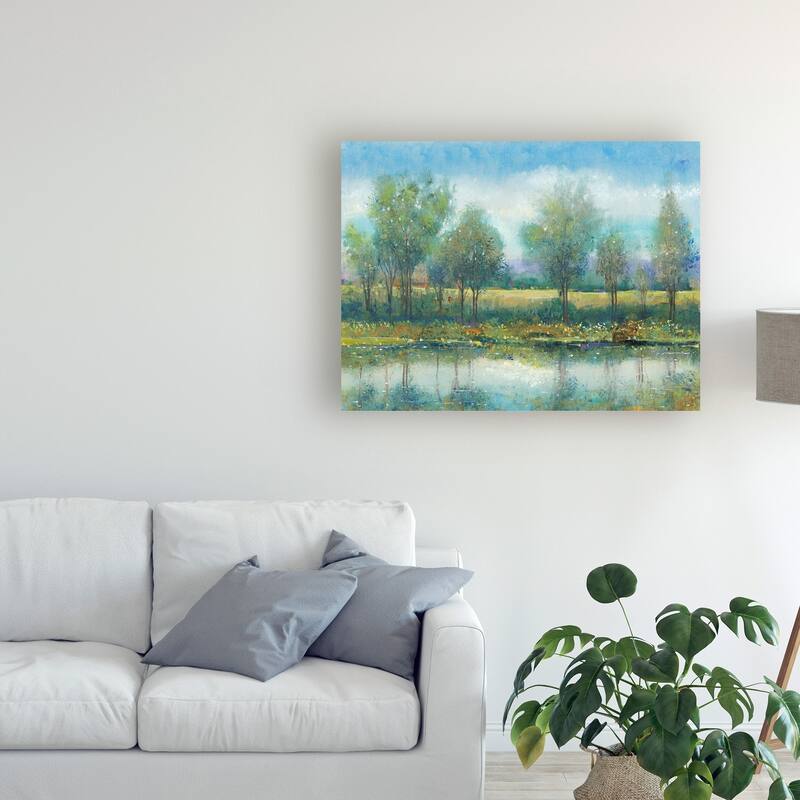 Tim Otoole 'River Reflection Ii Cloudy Blue Sky' Canvas Art