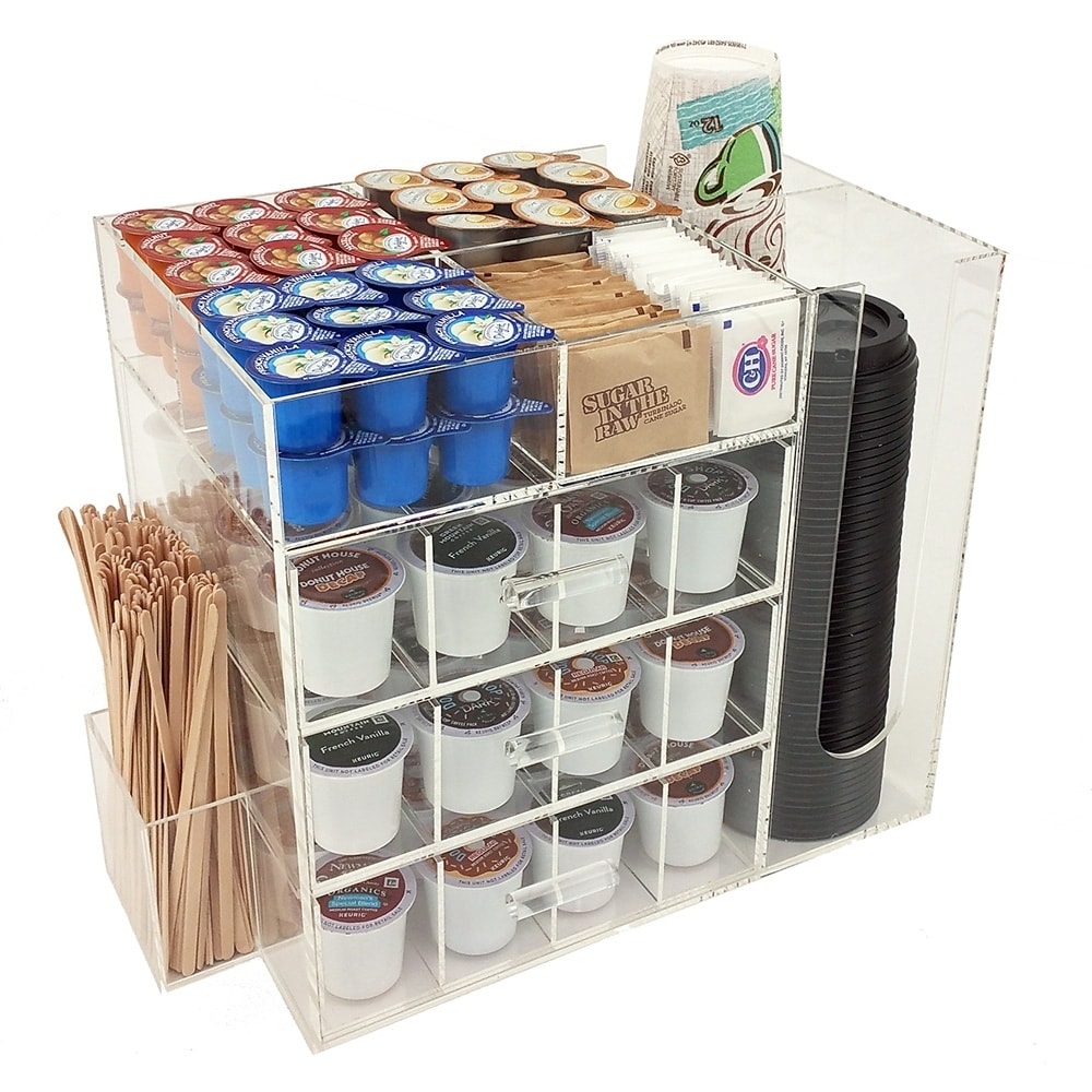 Acrylic Coffee Pod Holder, 4-Compartment Coffee Capsule Organizer with Lid,  Clear Storage Case for K Cup, Coffee Bar Accessories for Home Office 