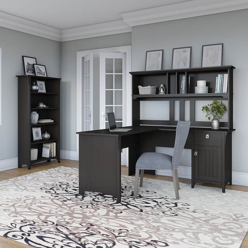 Salinas 60W L Shaped Desk with Hutch and Bookcase by Bush Furniture