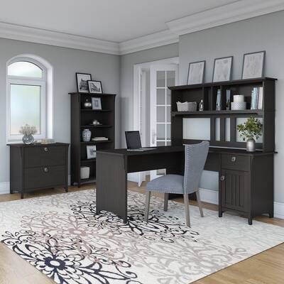 Bush Furniture Salinas 60W L Shaped DeskOffice Suite In Vintage Black