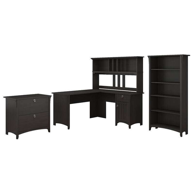 Bush Furniture Salinas 60W L Shaped DeskOffice Suite in Vintage Black