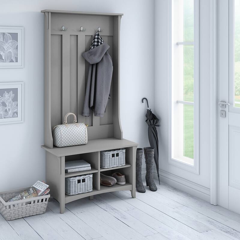 Bush Furniture Salinas Hall Tree with Storage Bench in Cape Cod Gray - 31.73"L x 15.75"W x 68.12"H