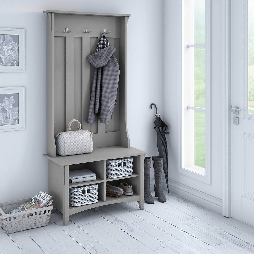 Bush Furniture Salinas Hall Tree with Storage Bench in Cape Cod Gray - 31.73"L x 15.75"W x 68.12"H