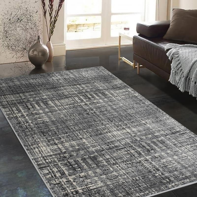 Allstar Rugs Gainsboro Grey and Ivory Rectangular Accent Area Rug with ...