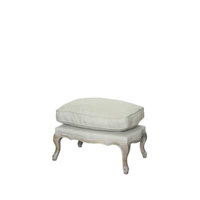 Rodney Ottoman in Antique White and Linen Fabric