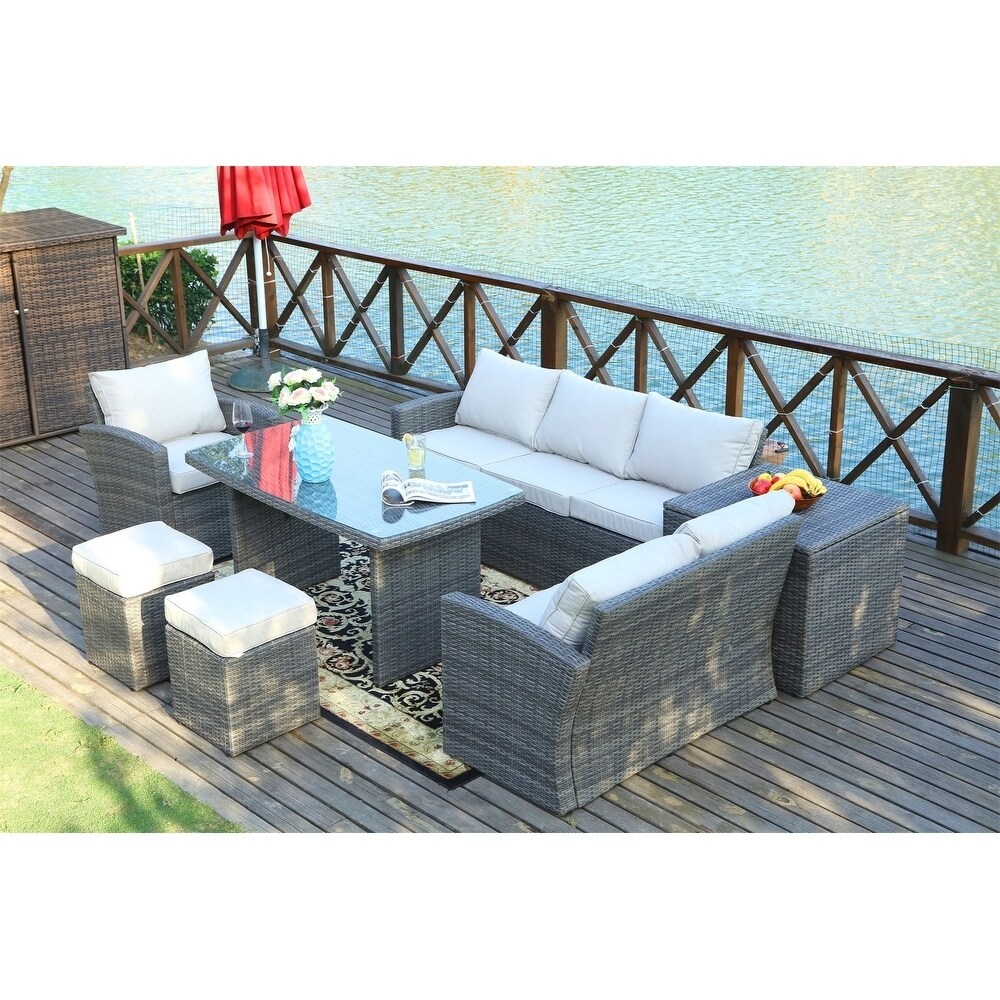 7 Piece Patio Wicker Sofa Set Outdoor Sectional Furniture By 7 Piece Patio Wicker Sofa Set