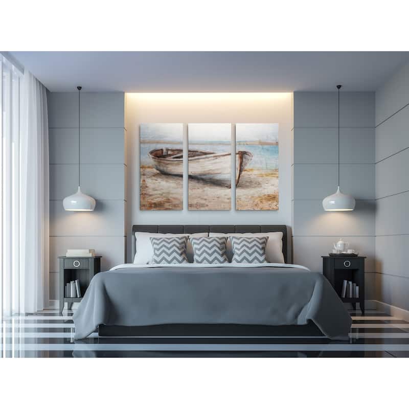Embellished Whitewashed Boat-A Premium Multi Piece Art available in 3 sizes