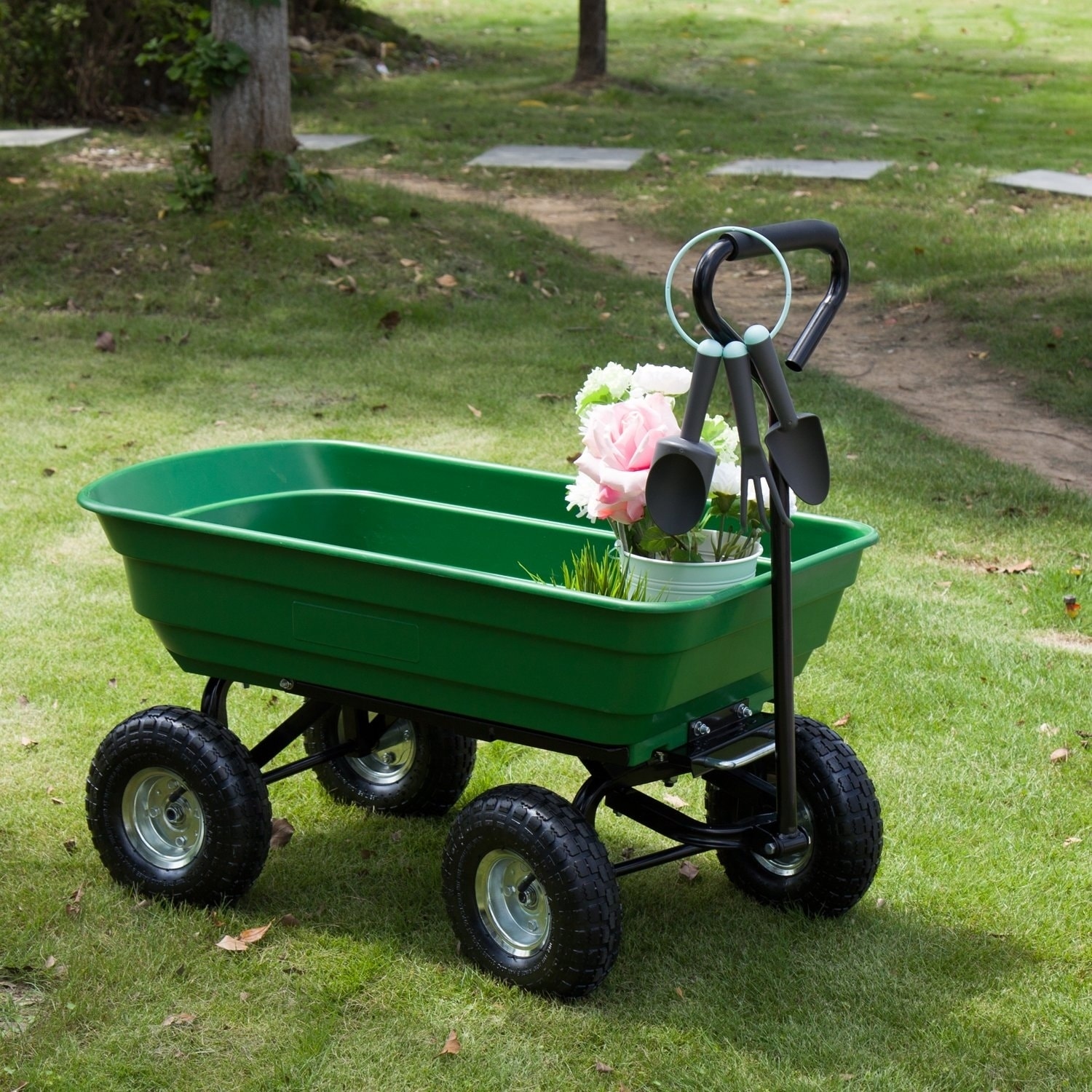 Kinbor 600lb Garden Dump Cart Utility Garden Wagon w/ Pneumatic Tires