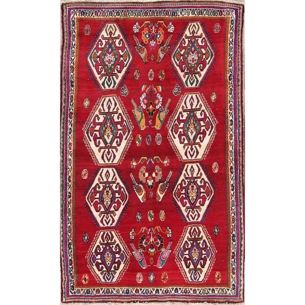 Hand Made Traditional Geometric Shiraz Ghashghaei Persian Area Rug - 7'6" x 4'7"