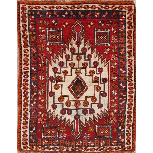 Antique Kazak Russian Oriental Hand Knotted Traditional Area Rug - 5'4" x 4'4"