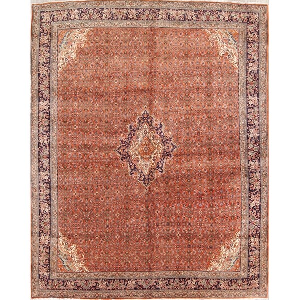 Hand Kotted Woolen Bidjar Vintage Persian Area Rug Geometric Carpet - 12'7" x 10'