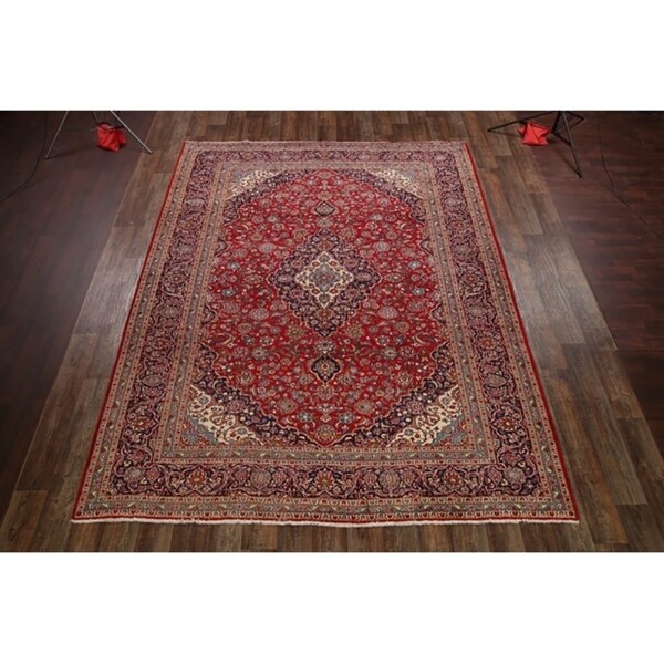 Vintage Hand Made Traditional Kashan Persian Medallion Area Rug - 12'10" x 9'10"