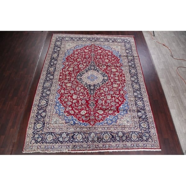 Vintage Traditional Flora Hand Made Mashad Persian Medallion Area Rug 12 11 X 9 11 Overstock 26265570