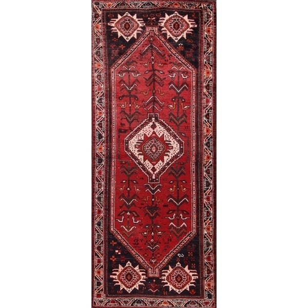 Hand Made Wool Traditional Antique Shiraz Persian Rug Tribal Carpet - 9'4" x 3'6" runner