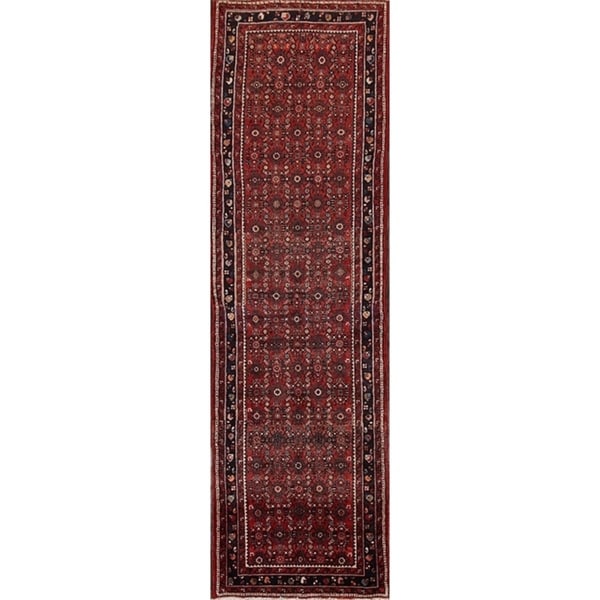 Vintage Hand Made Traditional Hamedan Geometric Persian Rug - 12'2" x 3'6" runner
