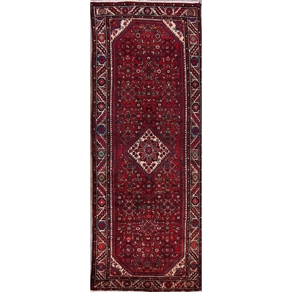 Vintage Hand Made Wool Hamedan Persian Medallion Rug - 10'2" x 3'11" runner