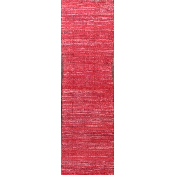 Hand Woven Wool Kilim Persian Geometric Rug Solid Carpet - 12'10" x 3'6" runner