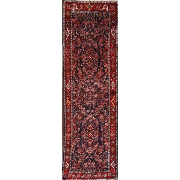 Handmade Wool Traditional Hamedan Persian Medallion Rug - 12'10" x 3'6" runner