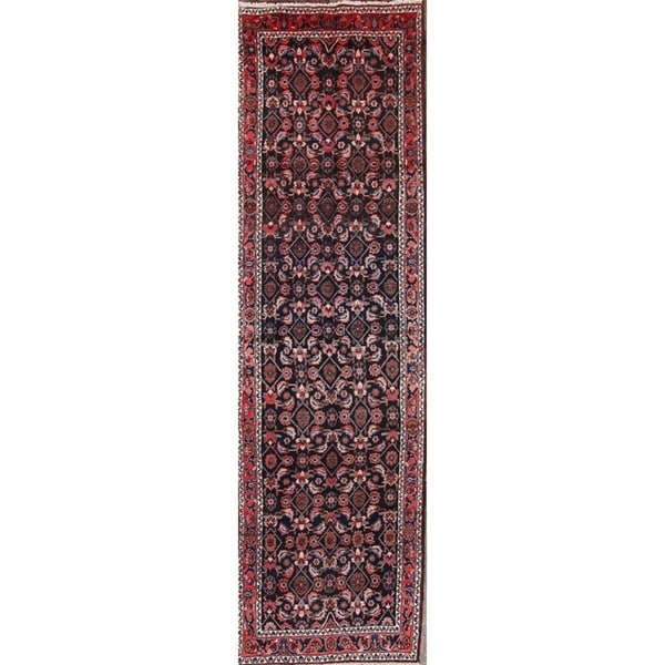 Hand Knotted Wool Hamedan Persian Oriental Medallion Rug - 12'11" x 3'6" runner