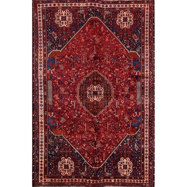 Vintage Abadeh Hand Made Wool Traditional Shiraz Persian Area Rug - 10'4" x 6'7"