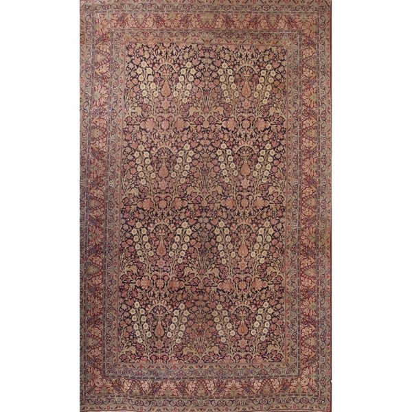 Hand Knotted Wool Traditiona Kerman Lavar Persian Floral Area Rug - 19'1" x 11'10"