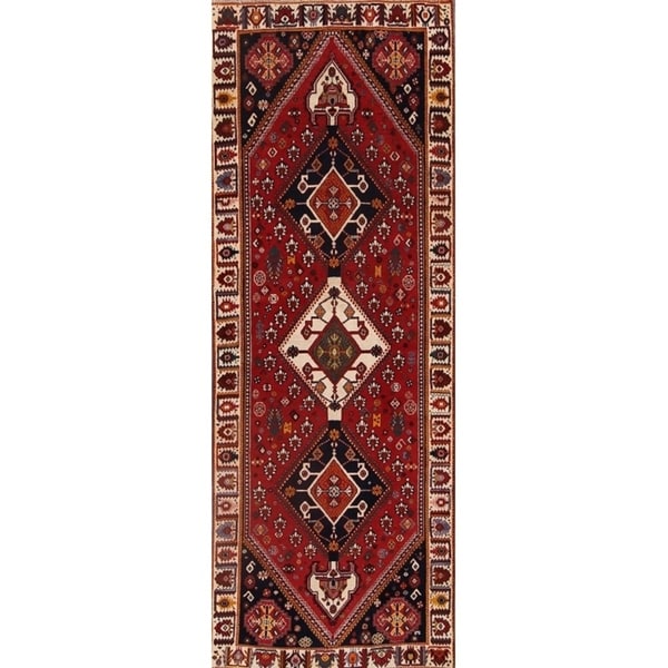 Hand Knotted Wool Abadeh Vintage Nafar Persian Rug Geometric Carpet - 10'0" x 3'6" runner