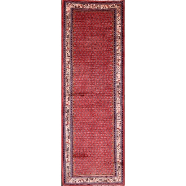 Hand Knotted Wool Traditional Botemir Boteh Persian Rug Geometric - 10'5" x 3'6" runner