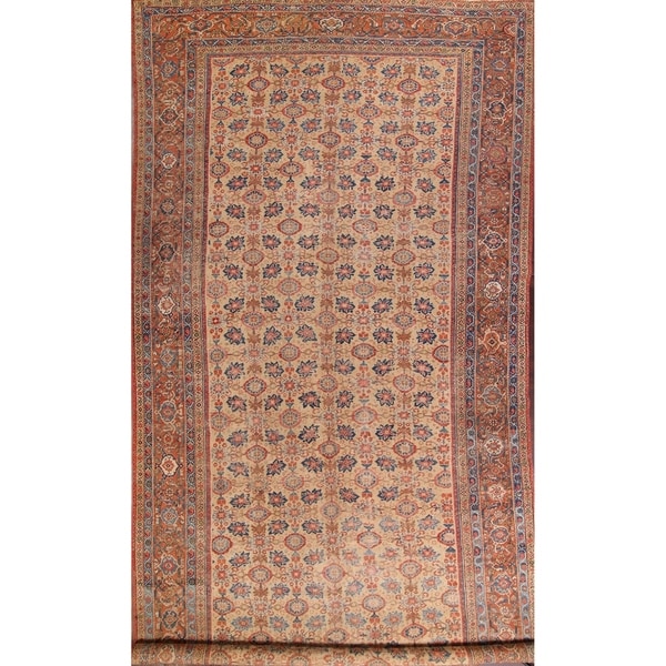 Antique Handmade Wool Traditional Sultanabad Persian Area Rug Floral - 19'10" x 9'1"