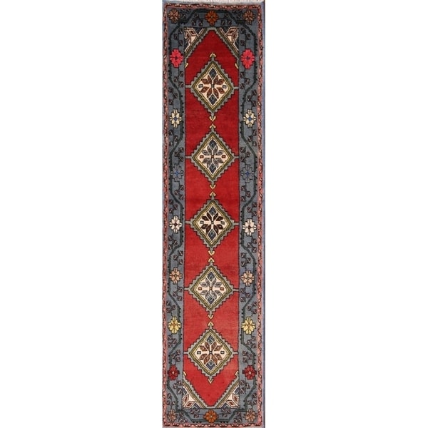 Traditional Hand Knotted Wool Ardebil Persian Geometric Rug - 7'8" x 1'10" runner
