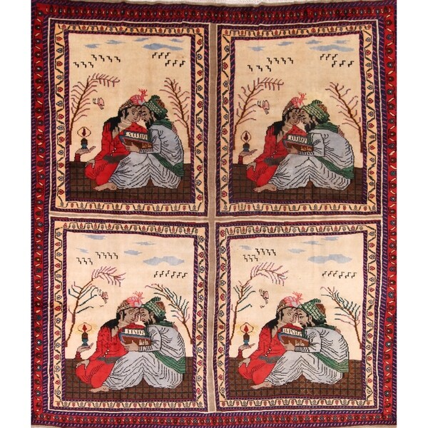Hand Made Wool Traditional Kashmar Persian Pictorial Area Rug - 10'11" x 9'8"