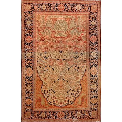 Antique Kashan Hand Made Classical Mohtashem Persian Floral Area Rug - 6'6" x 4'3"