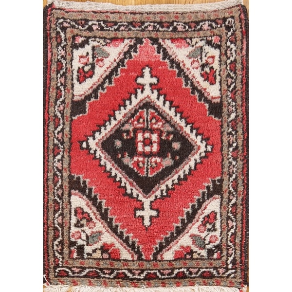 Hamedan Hand Knotted Wool Persian Area Rug Geometric Pattern - 2' x 1'6" square