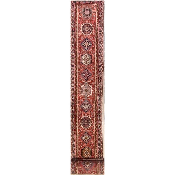 Vintage Extra Long Hand Knotted Gharajeh Heriz Karaje Persian Rug - 31'4" x 2'10" runner
