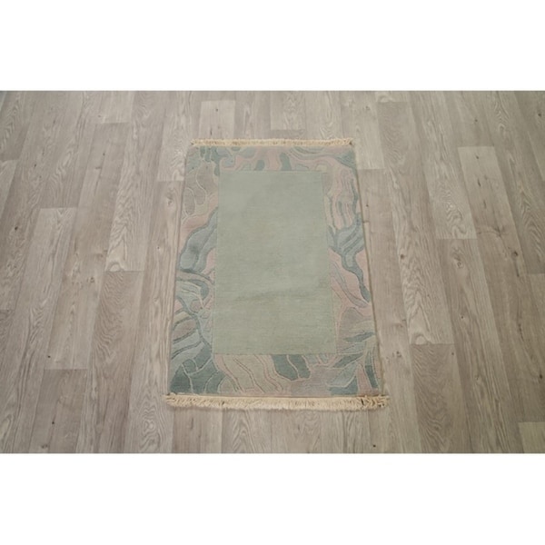 Classical Hand Made Nepal Tibet Traditional Oriental Area Rug Green - 3' x 2'1"