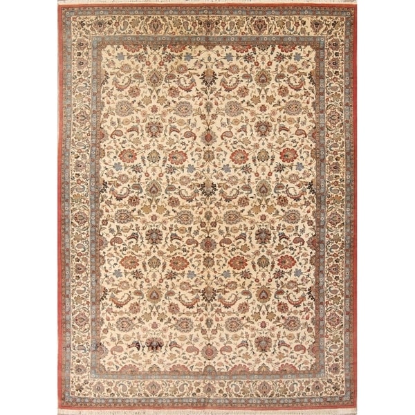 Qum Hand Knotted Wool Antique Medallion Area Rug Persian Beige - 10'7" x 7'1"