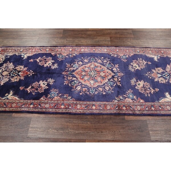 Shop Vintage Traditional Blue Floral Hand Knotted Wool 
